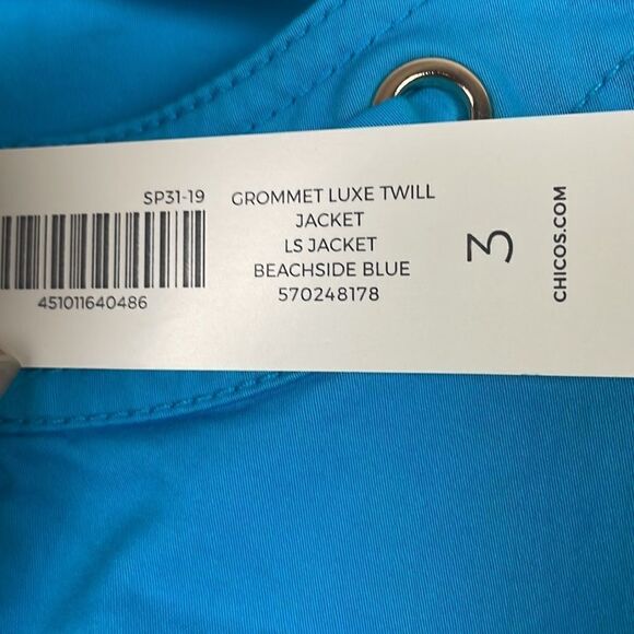 Chicos Jacket Cotton Luxe Twill Beachside Blue Size 3 Large New w/Tags - Picture 3 of 9